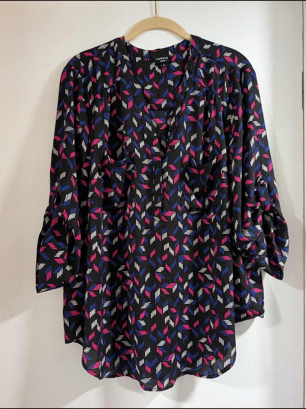 Torrid Black Geometric Print Blouse - V-Neck Women Top
